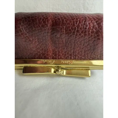 Pierre Cardin Vintage Mini Burgundy Leather Coin Purse with Gold Kiss-Lock Bow