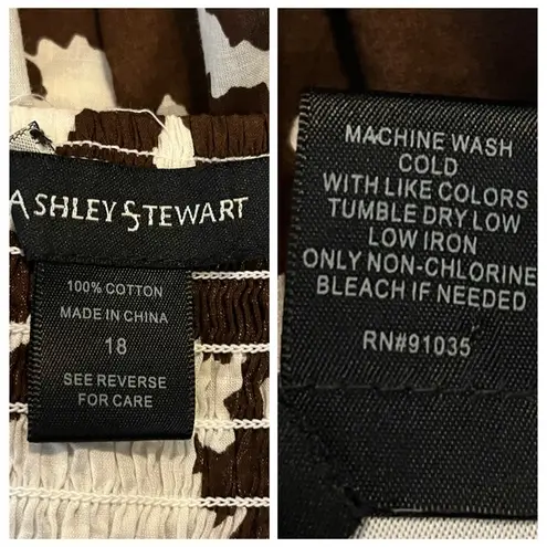 Ashley Stewart Dress Surplice Top Fit Flare Cotton Brown White Women’s Size 18