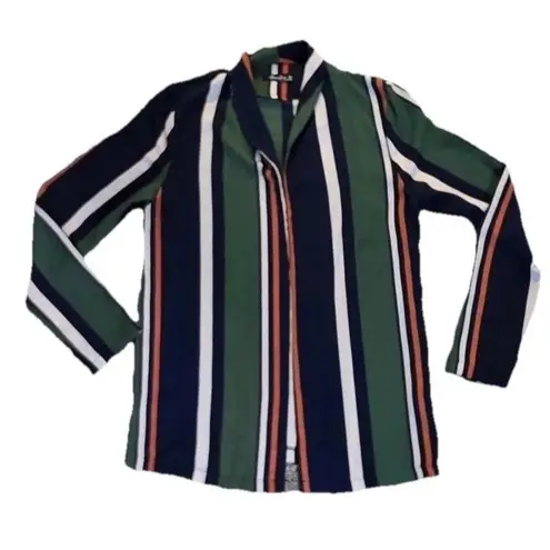 Nana Macs Women’s Blue green Striped Boho Retro 90s Y2K Long Sleeve Blouse Top Sz Medium