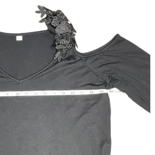 Women's Lace Embroidered Black Cold Shoulder Midi Dress Date Goth Punk Sz Large