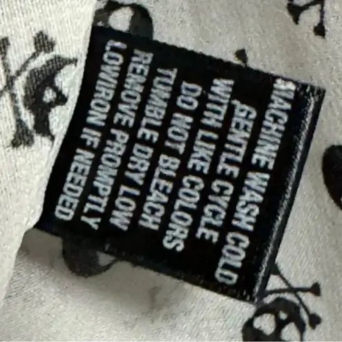 Wishful park  Button Front Skull and Crossbones Print Tie Waist Sheer Top Size L