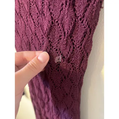 Something Navy rtr XS Maroon Asymmetric Long Sleeve Crochet Knit Sweater Dress