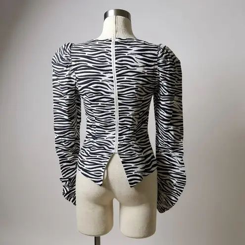 Birgitte Herskind Black White Zebra Stripe Puff Sleeve Blouse Top Size 32 or XS Black
