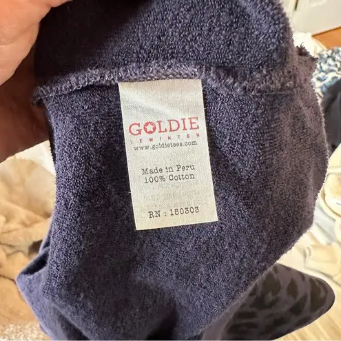 Goldie Puff Sleeve Leopard Crewneck Sweatshirt XS Navy Black