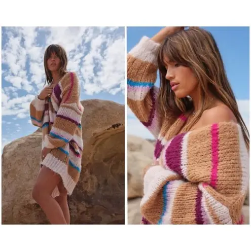 360 Cashmere 💕ROCKY BARNES x 💕 Joanne Striped Wool Alpaca Cardigan Small