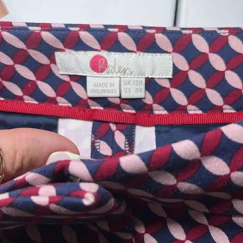 Boden Hampshire Red Geometricā Print Ponte Knit Ankle Crop Pants Teacher Spring Size 8