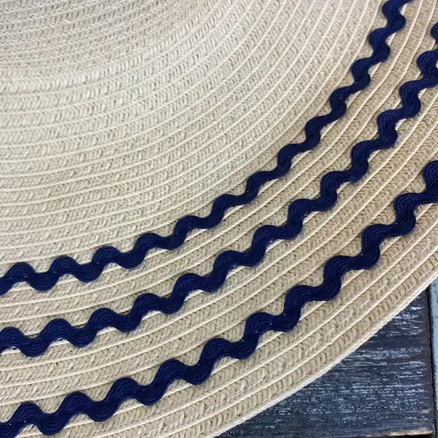 David & Young Tan & Blue Paper Wide Brim Woven Straw Sun Summer Hat OS