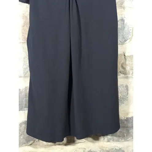 Eshakti Dress Woman's Large Black Jersey Knit V Neck Minimalist Demure Pockets