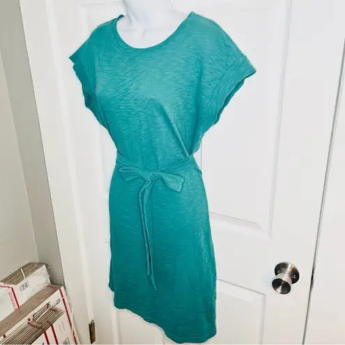 J. Crew Casual Cotton Short Sleeve Tie Waist Tshirt Dress Marled Teal Green M Green Size M
