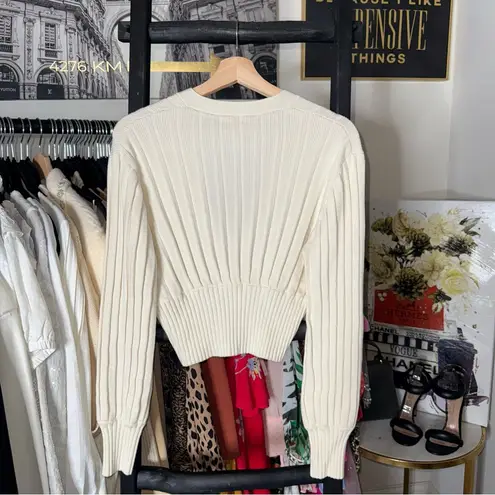 Wilfred Aritzia Plunge Front Ribbed Merino Wool Cardigan Cream Womens Small EUC