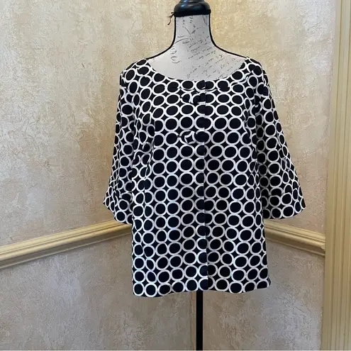 Ecology Women Sz 1X Cotton buttoned front lightweight jacket geo print Blazer Blue