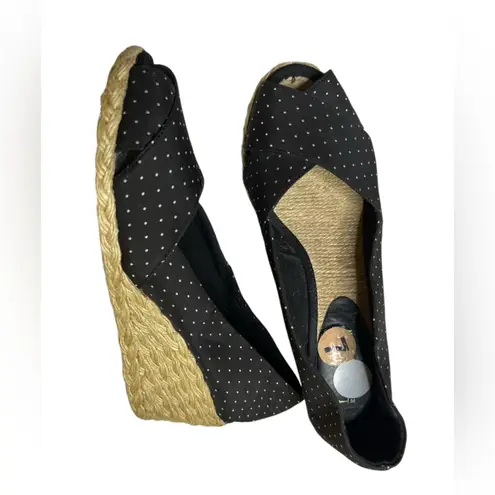 Ralph Lauren Cecilia Navy Polka Dot Woven Platform Espadrille Sandals – Size 7 White