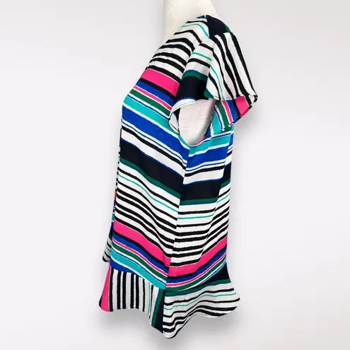 Van Heusen Multicolor Stripe Short Sleeve Crepe Blouse Small NWT