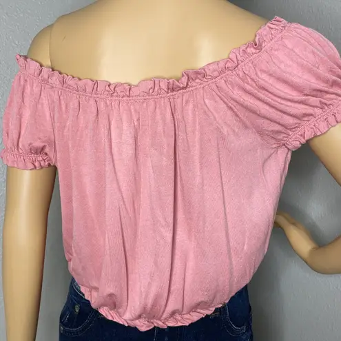 Free Kisses Rose Blush Pink Croptop Blouse Size Medium Ruffled Sleeves and Waist