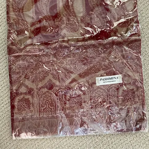 NEW Scarf Wrap 100% Pashmina Gold Dark Red Tassles Luxury Shrug SEALED