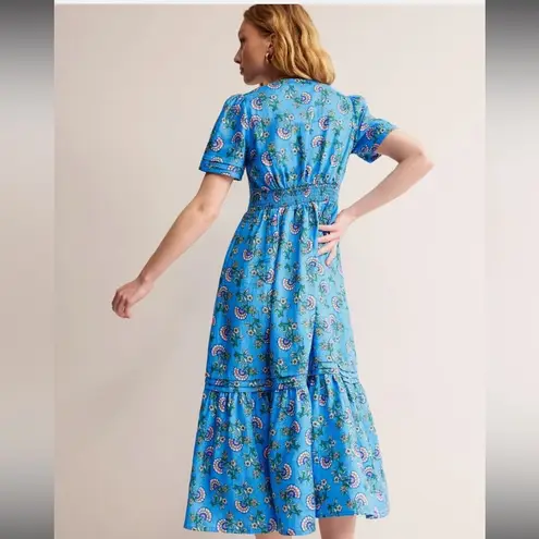 Boden Eve Linen Midi Dress Boho Preppy Blue Botanical Bunch Size 6R