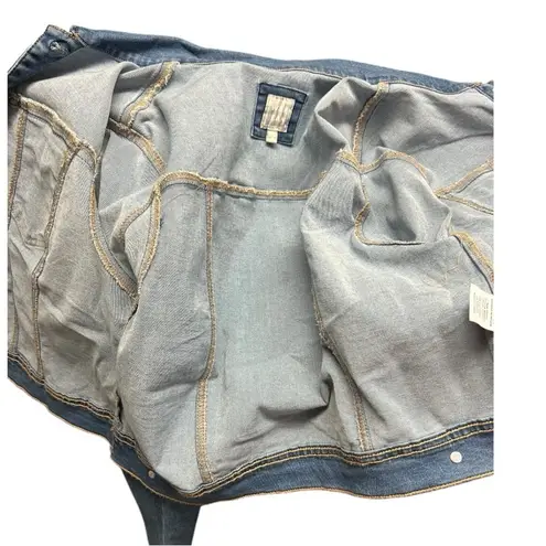 Max jeans Jacket Womens Medium Blue Jean Denim Distressed Stretch Moto Hippie