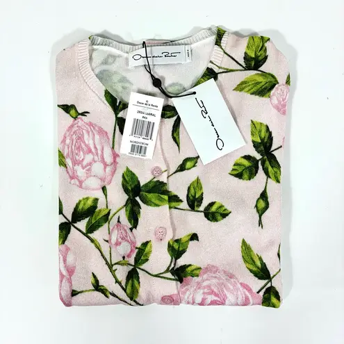 Oscar de la Renta English Rose Print Cardigan Pink Blush Small NWT Floral