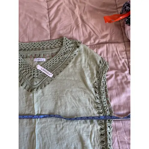 NEW Lamaolu sz S Womens Green Crochet Knit Pullover Poncho Shrug Laggenlook Boho