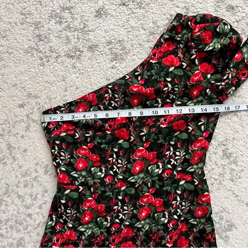 Club Monaco Red Rose Floral Velvet One Sleeve Sheath Dress Fancy Party Women’s 0