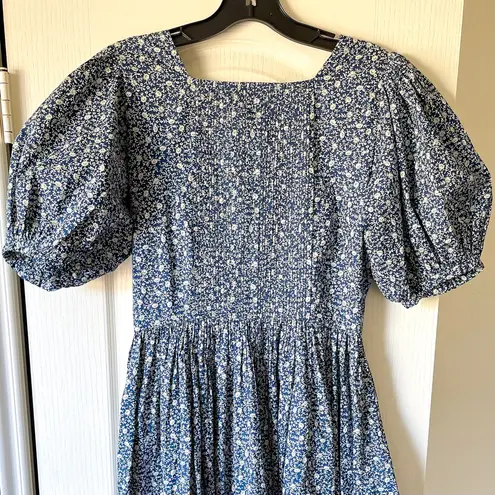 Doen Asheville Maxi Dress Organic Cotton Blue Cottage Daisy Floral Small EUC