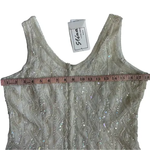 Vintage 80s 90s Sleeveless White Beaded Sequin Luxury Formal Tank Top Silk 10