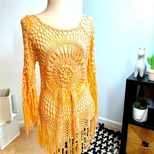 Peach Crochet Fringe Top Tan