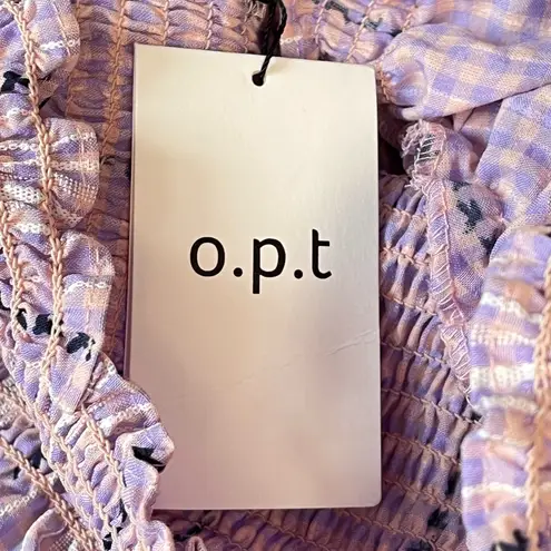 o.p.t Serenette Square Neck Smocked Gingham Midi Dress Purple Pink Size Large