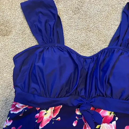 Wantdo Women's One Piece Plus Size Tummy Control Modest Swimdress with Skirt Blue