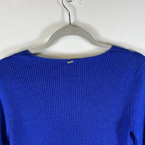 St. John Cobalt Blue Ribbed Knit Sweater Womens Sz M Designer Wool Silk Cashmere