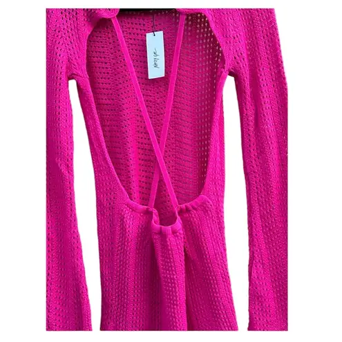 Nasty Gal Stitchy Backless Knitted Mini Cover Up Dress Hot Pink NWT Large