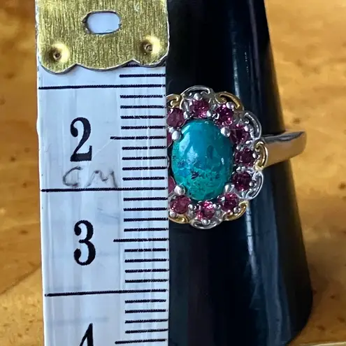 Natural Chrysocolla Orissa Garnet Halo Ring Size 9 Blue