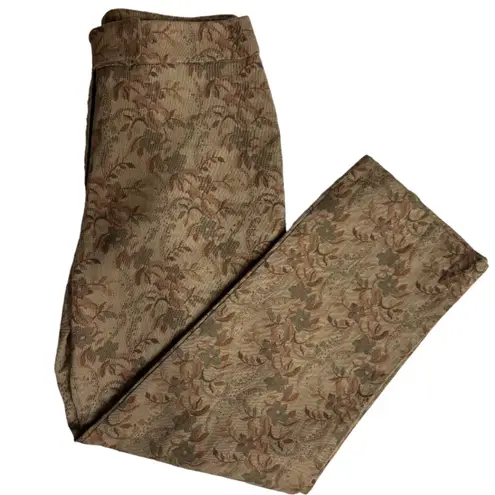 Anthropologie Isabella Bird Tapestry Leaf Pattern Ankle Length Pants Size 12P Tan