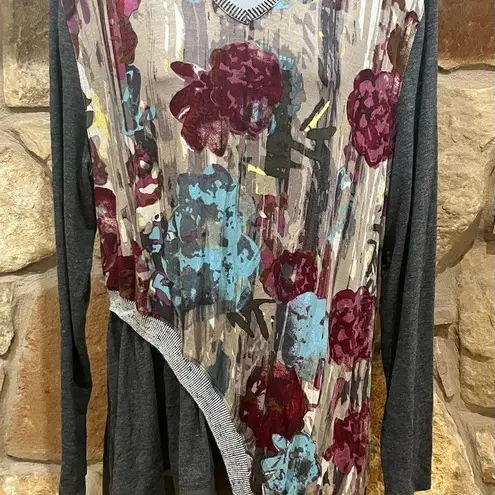 Unique Ali Miles Soft Lightweight Artsy Sweater Floral & Gray Women XL Pullover - Image 1