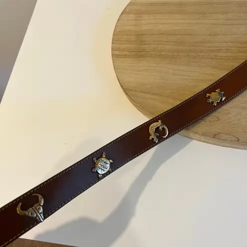 Leegin 1990 USA Brown Genuine Leather Animal Studded Western Belt Size Small