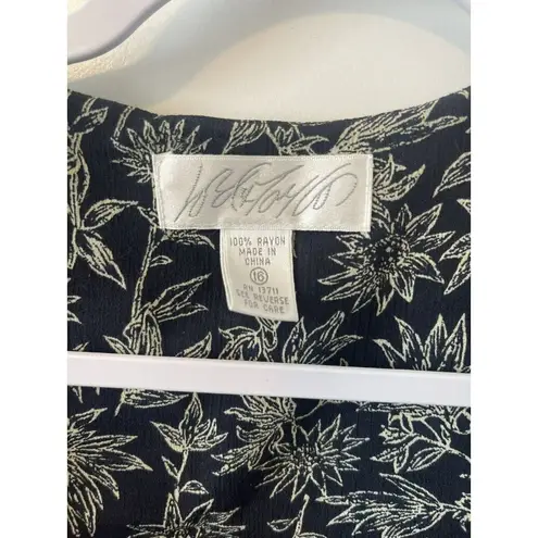 Lord & Taylor Sleeveless top & Pants Set Black Floral L Rayon Button Front Tunic Size L