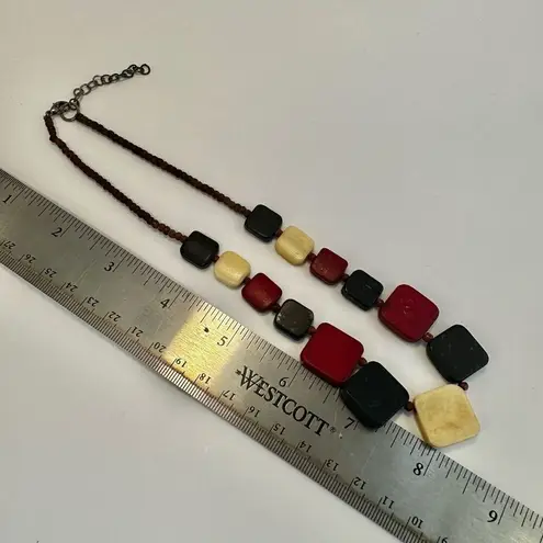 Red black and cream square beaded necklace