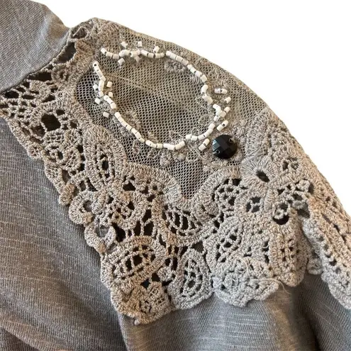 Vanity Women's Gray Open Front Cardigan with Lace Detail One Size Size undefined