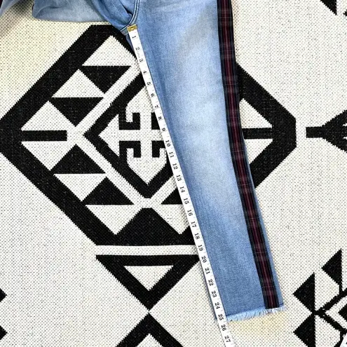Driftwood Colette Plaid Trim Straight Crop Frayed Hem Jeans Size 24