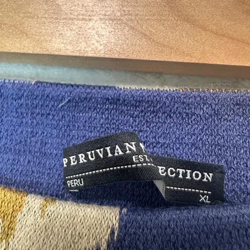 Peruvian Connection Women Ikat Wide Leg Pants XL Blue Beige Pima Cotton Boho