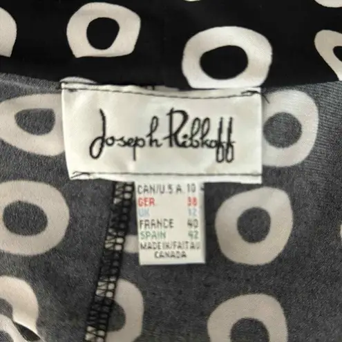Joseph Ribkoff Dress Womens 10 Black White Geometric Fit & Flare Preppy Business