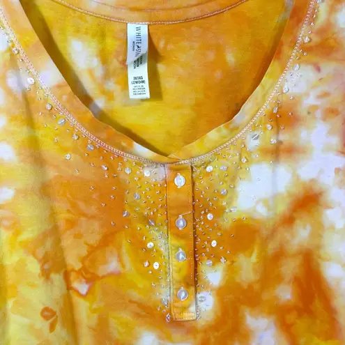 White Stag Plus Size 3X Top Handmade Tie Dye Beaded Sequin Yellow Cotton 862