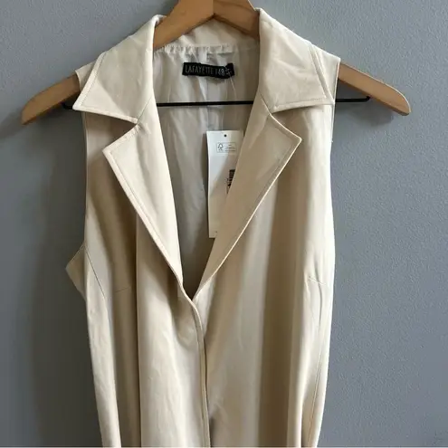 Lafayette 148 New York Sleeveless Trench Coat Dress Khaki Tan 100% Cotton Size 6