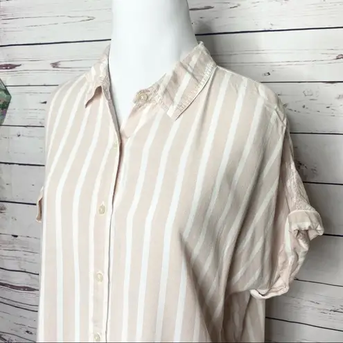 Calvin Klein  Jeans Pink & White Stripe Casual Button Up Shirt Women’s Size Large