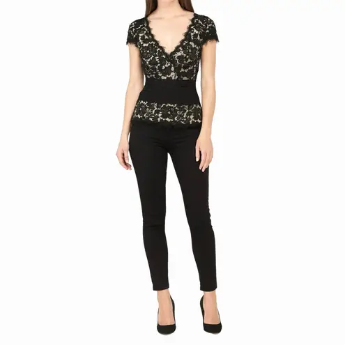 Tadashi Collection Womens Classic Black Beaded Lace Formal Dressy Blouse Size 10