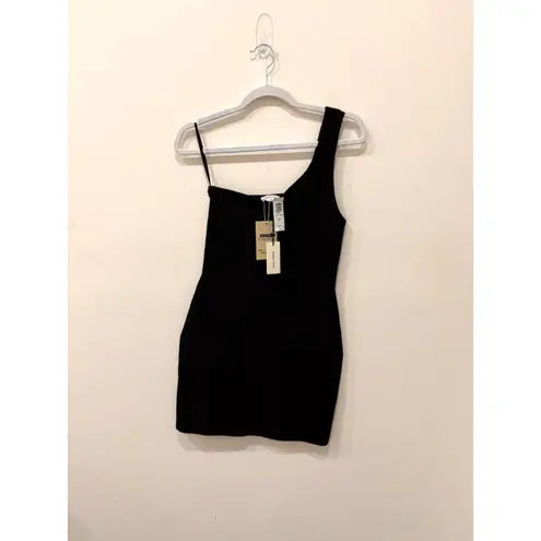 Babaton NWT Sculpt Knit Ribbed One-Shoulder Mini Dress Black Women's Size Medium