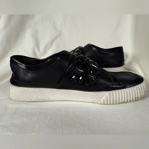 Karl Lagerfeld Paris Black Jules Rhinestone Embellished Leather Sneakers 8.5 M