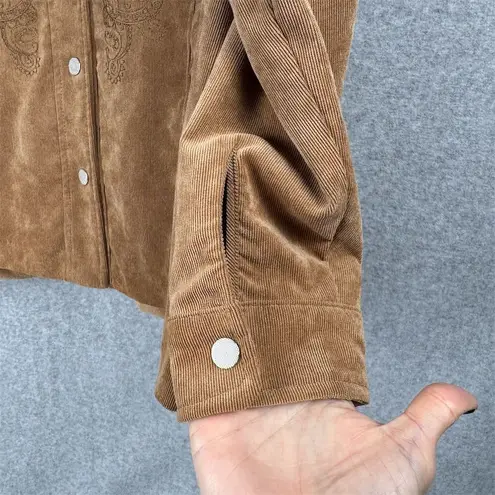 Allison Daley Petite Women's Tan Embroidered Button Front Corduroy Jacket Medium