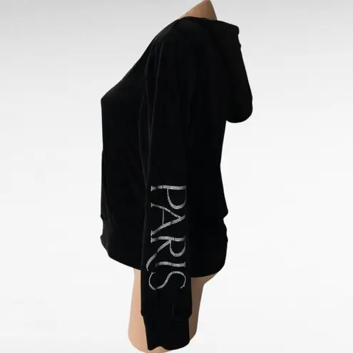 Paris Hilton Y2K Black Velour Rhinestone Full Zip Hoodie Jacket Large