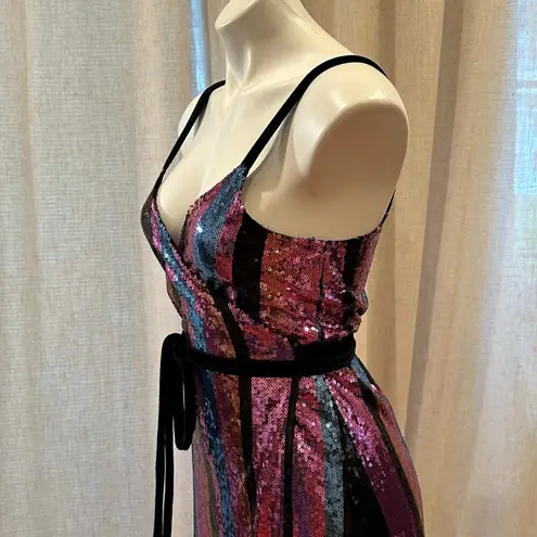 ZARA NEW  Sequin Wrap Dress sz M Crossover Stripe Sequin Dress